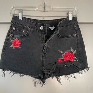 Rose Black Distressed Denim Shorts by H&M (Size 4)